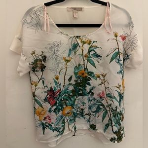 Forever21 Floral sheer boxy oversized short sleeve blouse